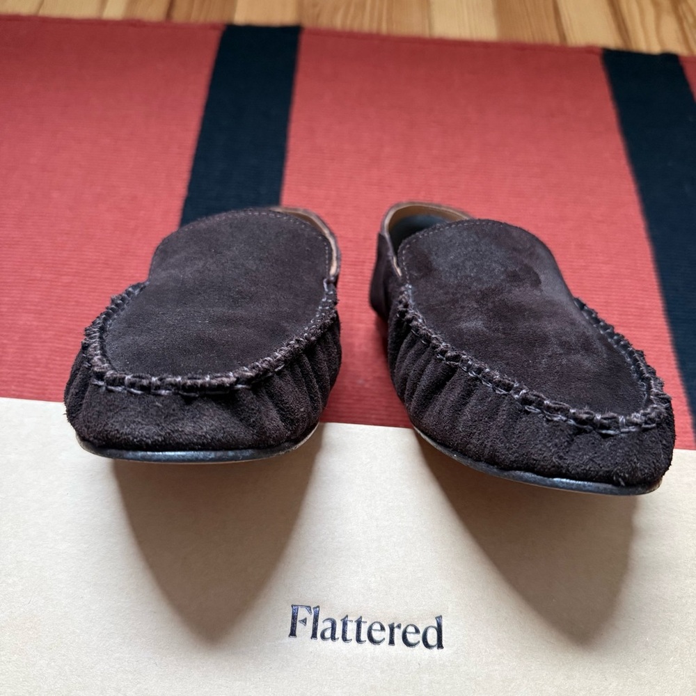 Flattered Bon Bon Loafers Chocolate Brown Suede Size 38 - Picture 7 of 11